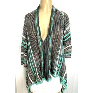 M Missoni Cardigan Sweater Open Draped Metallic Aqua Blue Scarf Striped …